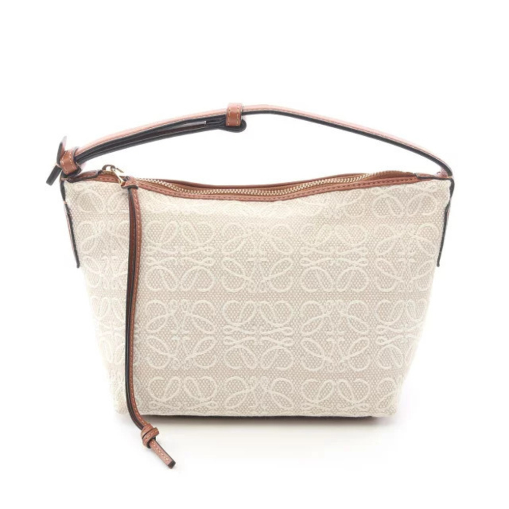 Loewe CUBI ANAGRAM handbag canvas leather Beige Cream brown